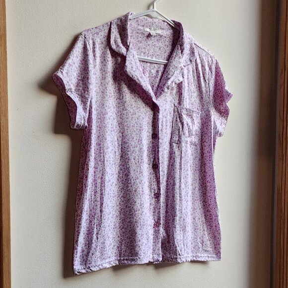 Laura Ashley Purple Floral Button Down Pajama Shirt Size Medium - Picture 4 of 16